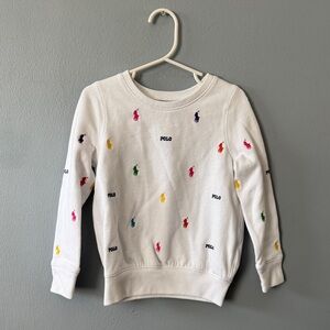Ralph Lauren White Crewneck Sweatshirt with Multicolor Pony Logos
